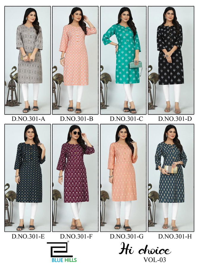 Blue Hills Hi Choice Vol 3 Daily Wear Printed Kurti Catalog
